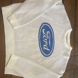 Ford Men's Sweater in White with Blue Logo